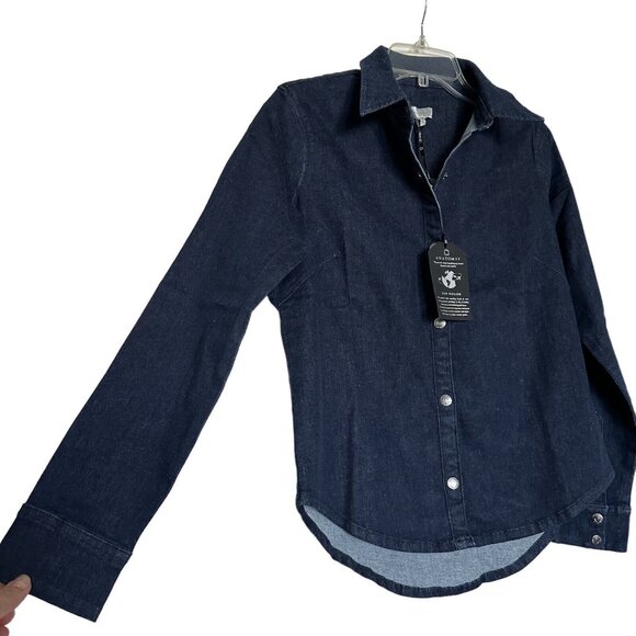Anatomie Womens True Denim Larissa Indigo Blue Shacket Top M Long Sleeve Top NWT - Picture 4 of 10